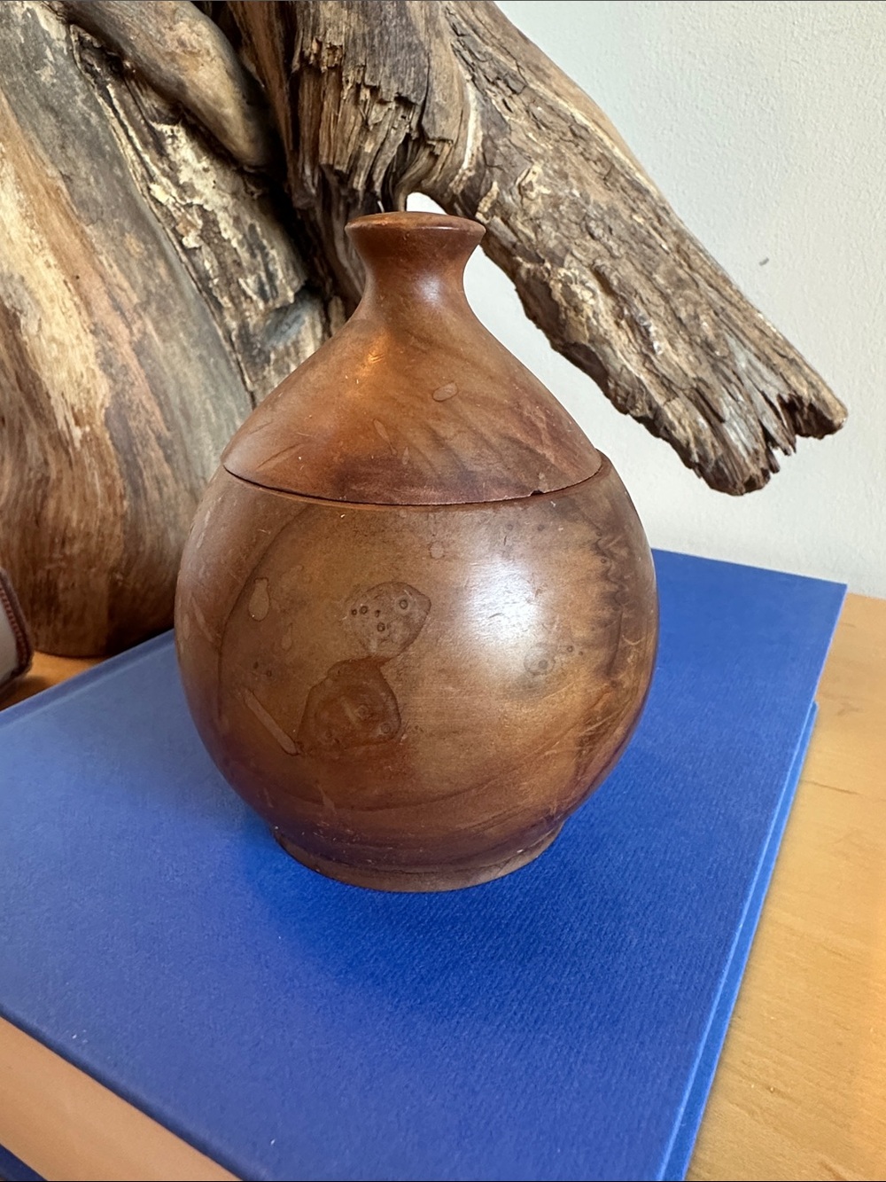 Vintage JNL Redwood Novelty Co. Hand-Turned California Redwood Lidded Jar 3x4.5”
